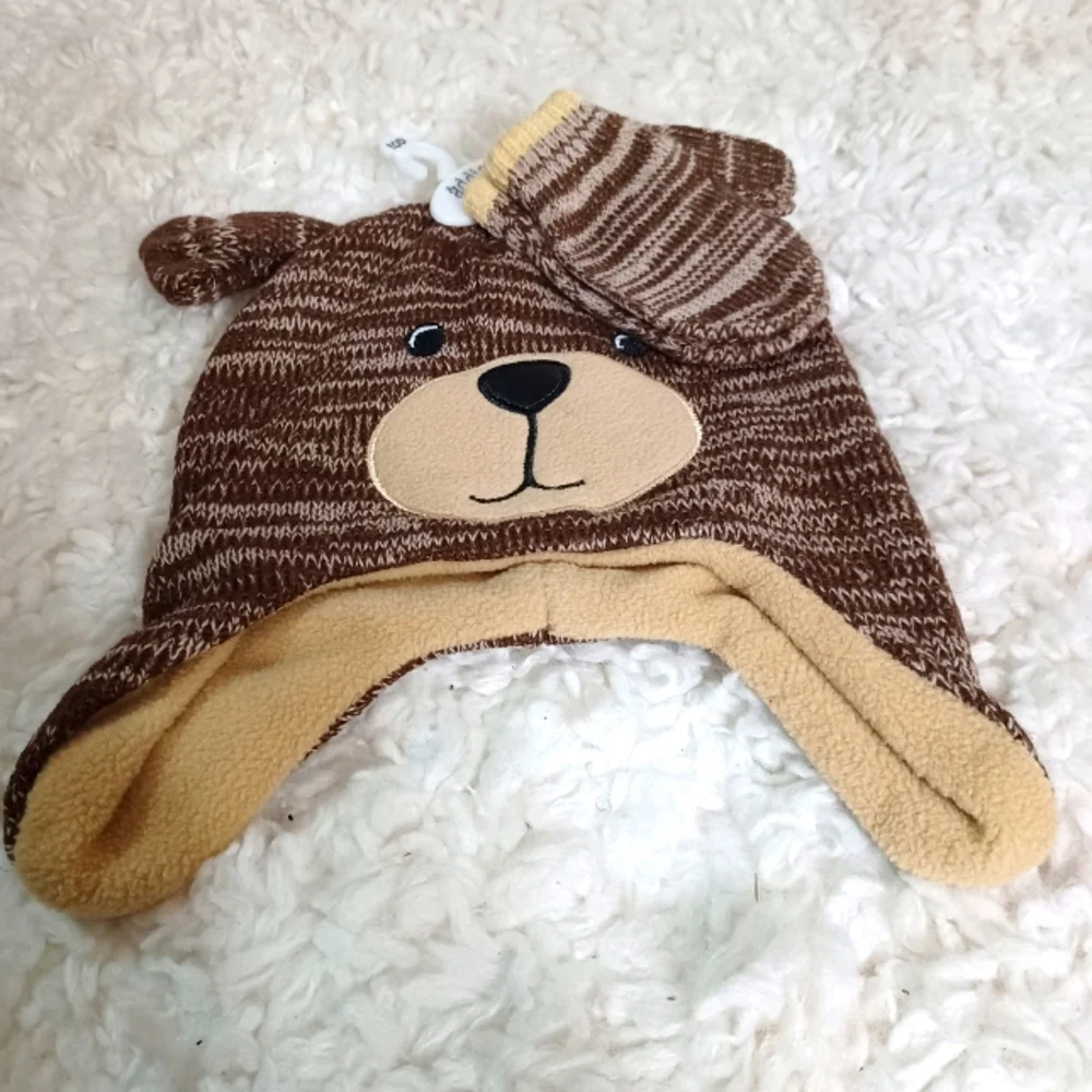 NWOT Addie & Tate Teddy Bear 3D Hat/Mitten Set,Toddler Brown & Tan
